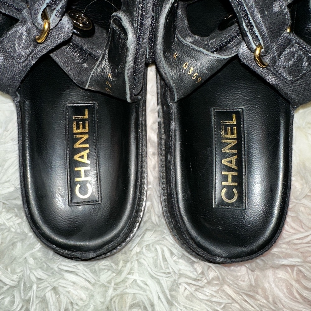 Chanel Dad Sandals CC Logo in Black Denim Size 39 - Picture 11 of 16
